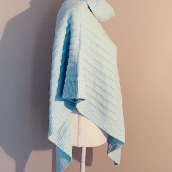 Chicos Poncho Great Condition M Blue Turtleneck Cozy Textured Pullover Sweater - Picture 7 of 11